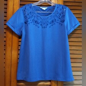 C Wonder Amara Burnout Women's Blue Lace Rolled Short Sleeve T-Shirt Size M